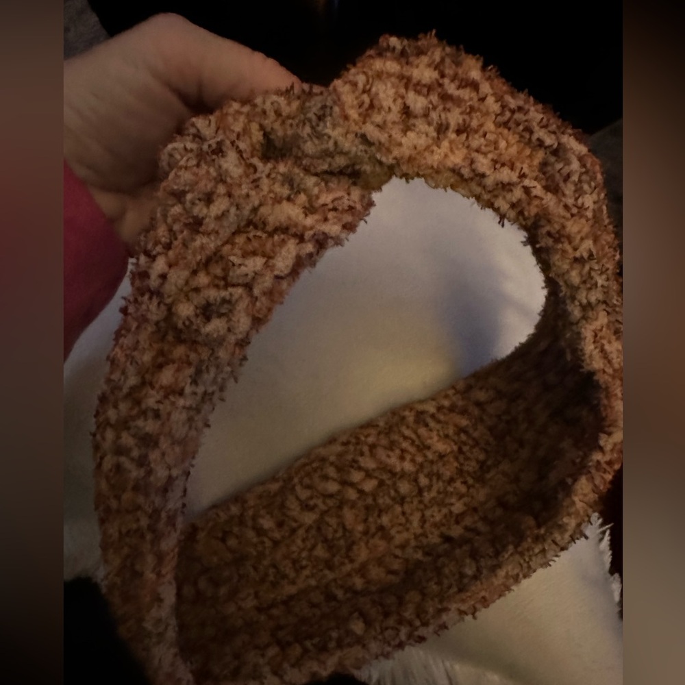 Handcrafted thick crocheted orange and tan headband ear warmer